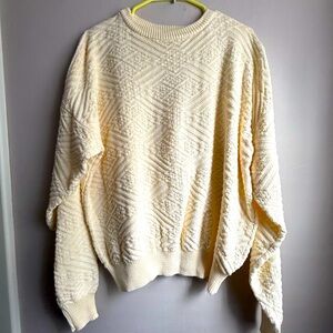 Vintage 80s The Fox Collection Textured Yellow & Cream Cotton Sweater XL USA